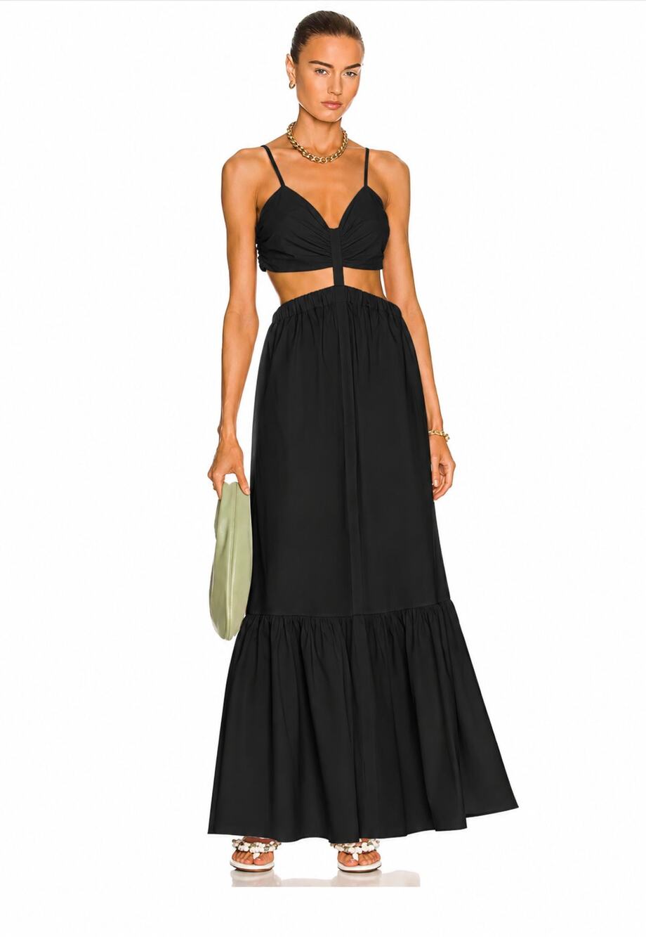 Jonathan Simkhai Cutout Maxi Dress Womens Medium Black Kennedi Tie Back Resort